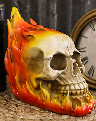 #ad Ebros Ghost Rider Skull with Fire Flame Skeleton Figurine Halloween Decor 6quot;L $21.99