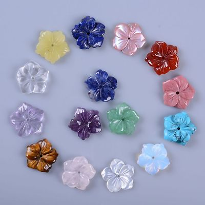 #ad 15mm Center drilled Small hand Carved gemstone flower jewelry making DIY beads $10.99